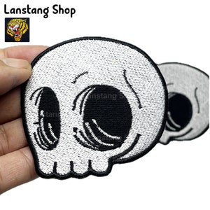 Cute Skull Iron On Patch - Embroidered Skull Applique for Jackets, Backpacks, and Jeans