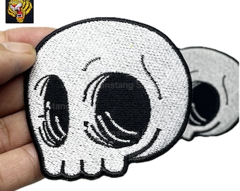 Cute Skull Iron On Patch - Embroidered Skull Applique for Jackets, Backpacks, and Jeans