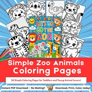 Zoo Animals Coloring Pages | 34 Simple Zoo Animals for Kids | Printable 8.5x11 PDF | Fun Coloring for Toddlers and Preschoolers
