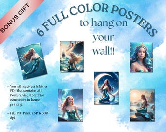 Mermaid Coloring Book: 52 Pages + 6 Posters, Relaxing Designs (Printable PDF Download)