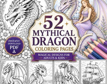 Libro para colorear de dragones para adultos y adolescentes / Páginas para colorear de dragones de fantasía / Descarga digital en PDF imprimible / Libro para colorear de criaturas míticas
