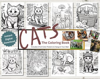 Cats Coloring Book | 30 Printable Pages + 5 Posters (Digital Download)