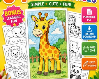 34 Zoo Animal Coloring Pages for Kids, Easy Preschool Toddler Activity (PDF Download)