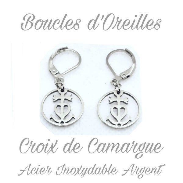 Boucles d'Oreilles Croix de Camargue Acier Inoxydable