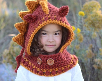 Crochet PATTERN - Lucky Dragon Hood & Cowl - crochet hood pattern, hooded cowl hat pattern (3 sizes | Toddler Child Adult) - PDF Download