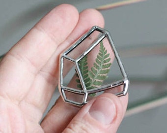 Terrarium brooch . pressed fern collar scarf shawl pin. plant lady gift. Christmas gift brooch