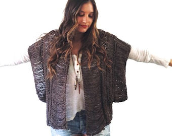 Strickanleitung // Locker gestrickter Rippstrick Cardigan Shrug Boho Sommer Pullover // Katherine Rib Cardigan Schnittmuster PDF