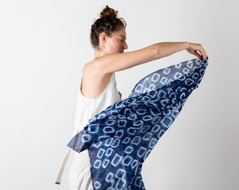 Shibori indigo silk scarf