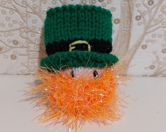 Hand Knit Leprechaun Head Brooch Miniature For Him For Her Gift Present Birthday Collectable Decoration St Patricks Day Celebration