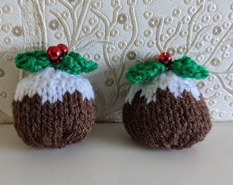 Hand Knitted Christmas Pudding Brooch Miniature For Him For Her Gift Present Birthday Collectable Decoration Celebration Stocking Filler