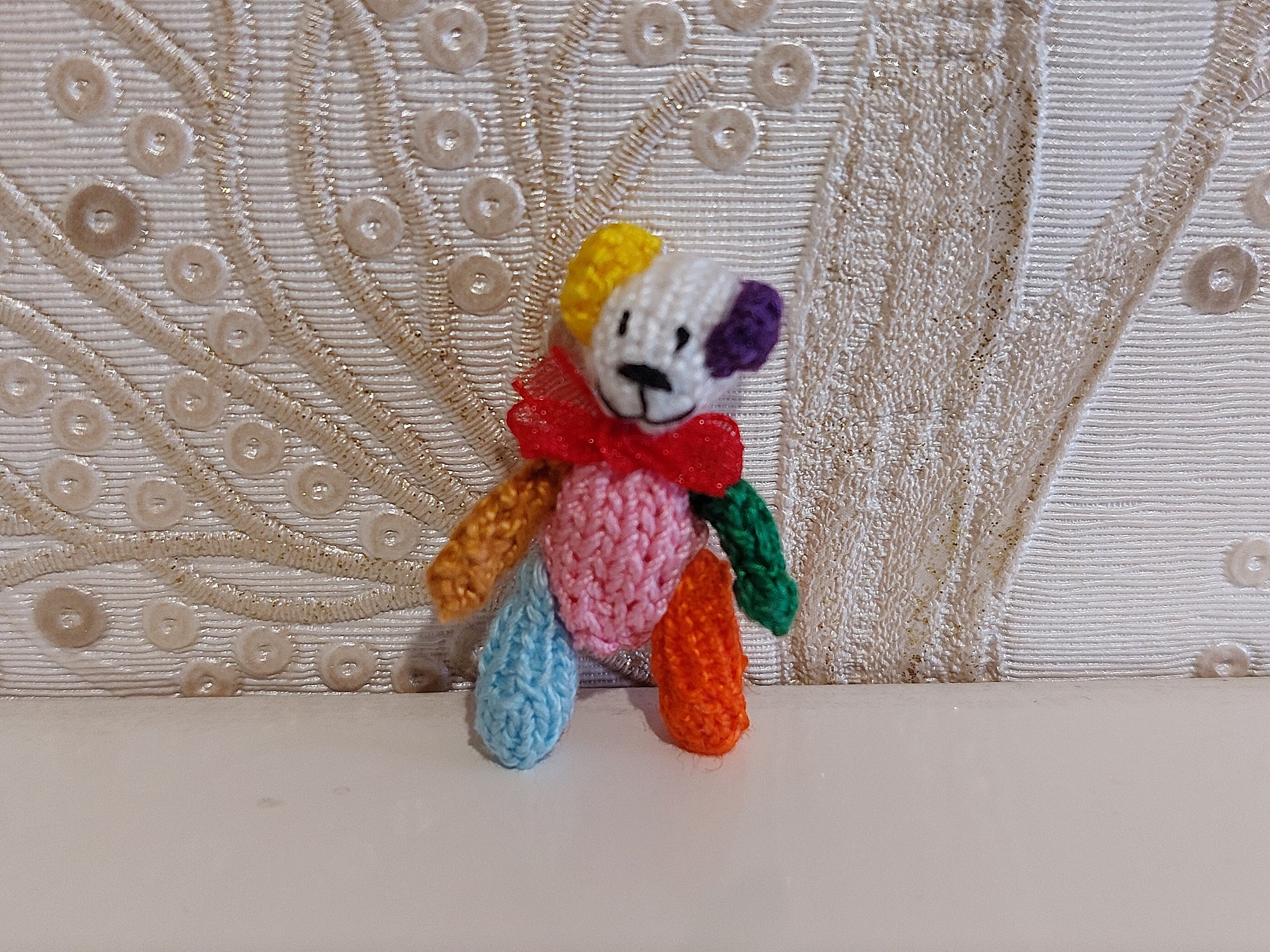 3 cm Varigated Thread Hand Knitted Tiny Jointed Teddy Bear Birthday Gift 