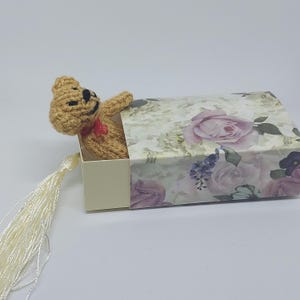 Hand Knit Miniature 7 cm Teddy Bear with Floral Gift Box
