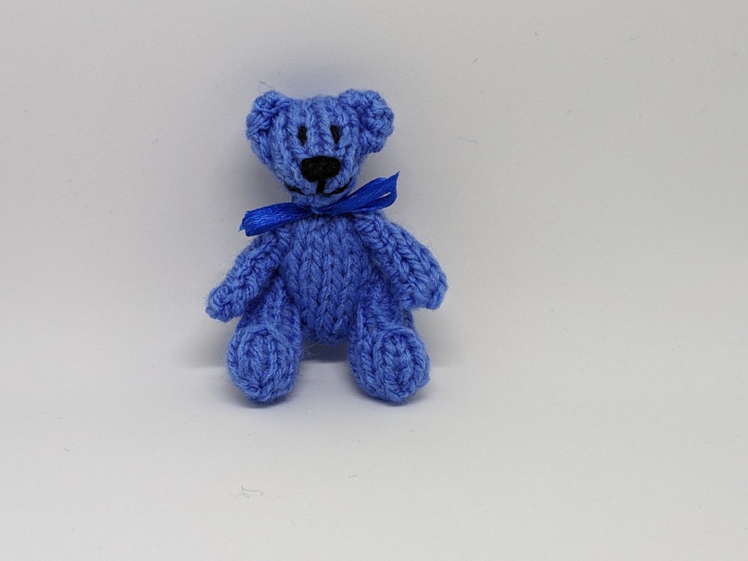 Hand Knit 7 Cm Blue Teddy Bear Miniature for Him for Her Gift Present ...