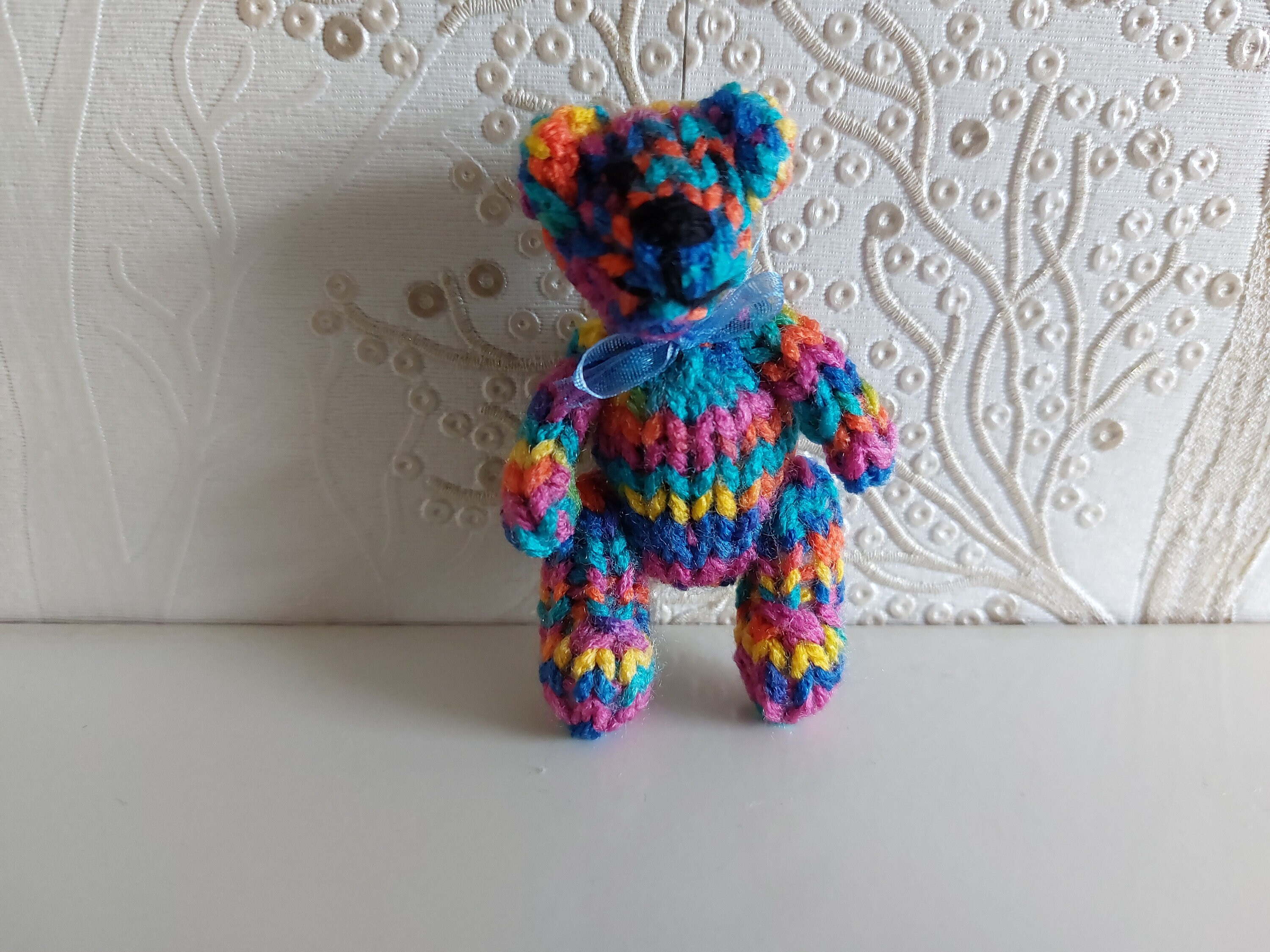 7 cm Pale Lemon Hand Knitted Tiny Jointed Teddy Bear Birthday Gift 