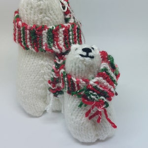 Hand Knitted Polar Bear Christmas Tree Hanging Decoration Miniature For Him For Her Gift Present Birthday Collectable Decoration Filler
