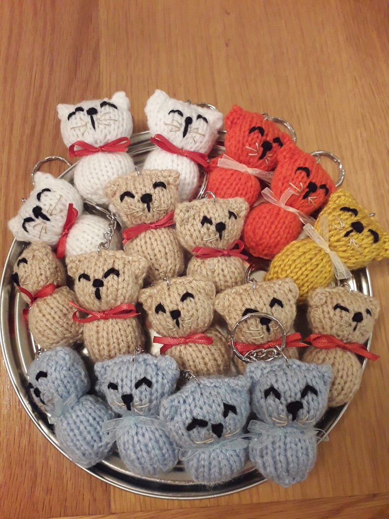 Cute Hand Knitted Cat Keyrings Keychains 9 Cm Etsy UK