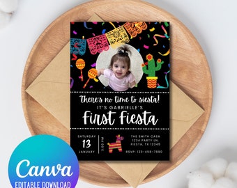 Editable Birthday Invitation Template - First Fiesta Birthday - First Birthday Invitation - Digital Download - Printable Invite - Customize