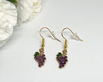 Grape Earrings, Gold Earrings, Fruit Earrings,  Hoop Earrings, A little something, Birthday Gift, Christmas Gift, Fillers, Wine Gifts