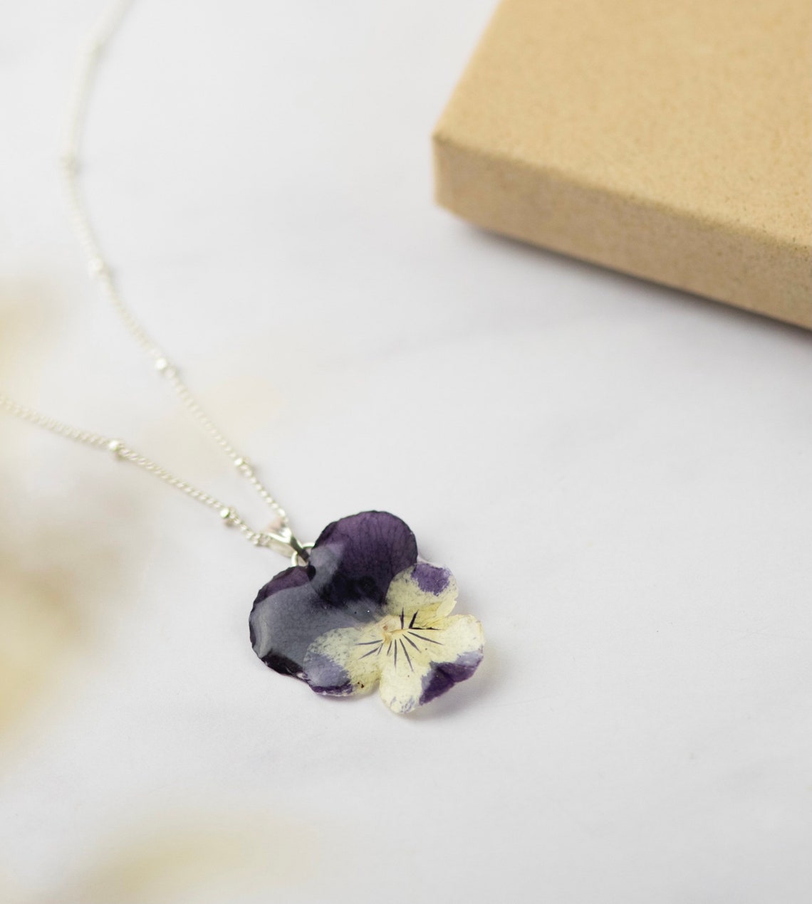 Pansy Necklace Silver Necklace Flower Necklace Pansy Etsy