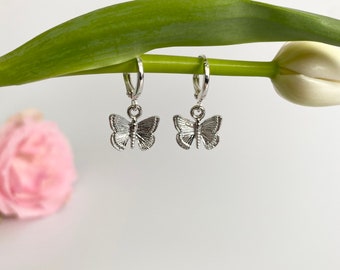 ButterflyHoop Earrings, Silver Hoop Earrings,  ButterFly Earrings, Huggie Hoops, Silver Earrings, Butterfly Jewellery, Gift for Her,