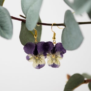 Pansy Earrings, Flower Earrings, Gold Earrings, Flower Jewellery, Botanical, Real Flower Jewelry, Spring Accessories, Mothers Day