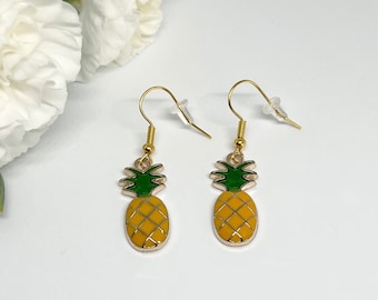 Pineapple Earrings, Gold Earrings, Fruit Earrings,  Hoop Earrings, A little something, Birthday Gift, Christmas Gift, Fillers