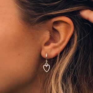 Heart Hoop Earrings, Silver Hoop Earrings,  Heart Earrings, Huggie Hoops, Silver Earrings, Heart Jewellery, Gift for Her, Dainty Earrings