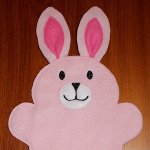 Machine Embroidered Fleece Bunny Puppet - Light Pink Rabbit Toy