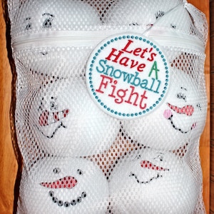Fleece Indoor Snowball Fight Set Number 1- One Set of 6 Snowballs with Snowman Faces in Mesh Storage Bag