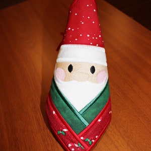Machine Embroidered and Quilted Santa Ornament - Red and White Polka Dot Hat
