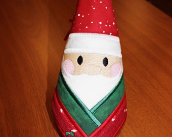 Machine Embroidered and Quilted Santa Ornament - Red and White Polka Dot Hat