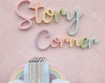 story corner, Art corner sign, personalised sign, wall words, rainbow decor, art room, nursery decor, pastel rainbow nursery,