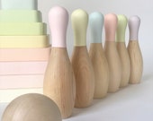 Skittles, pin bowling, wooden skittles, wooden game, sensory toy, traditional family game.