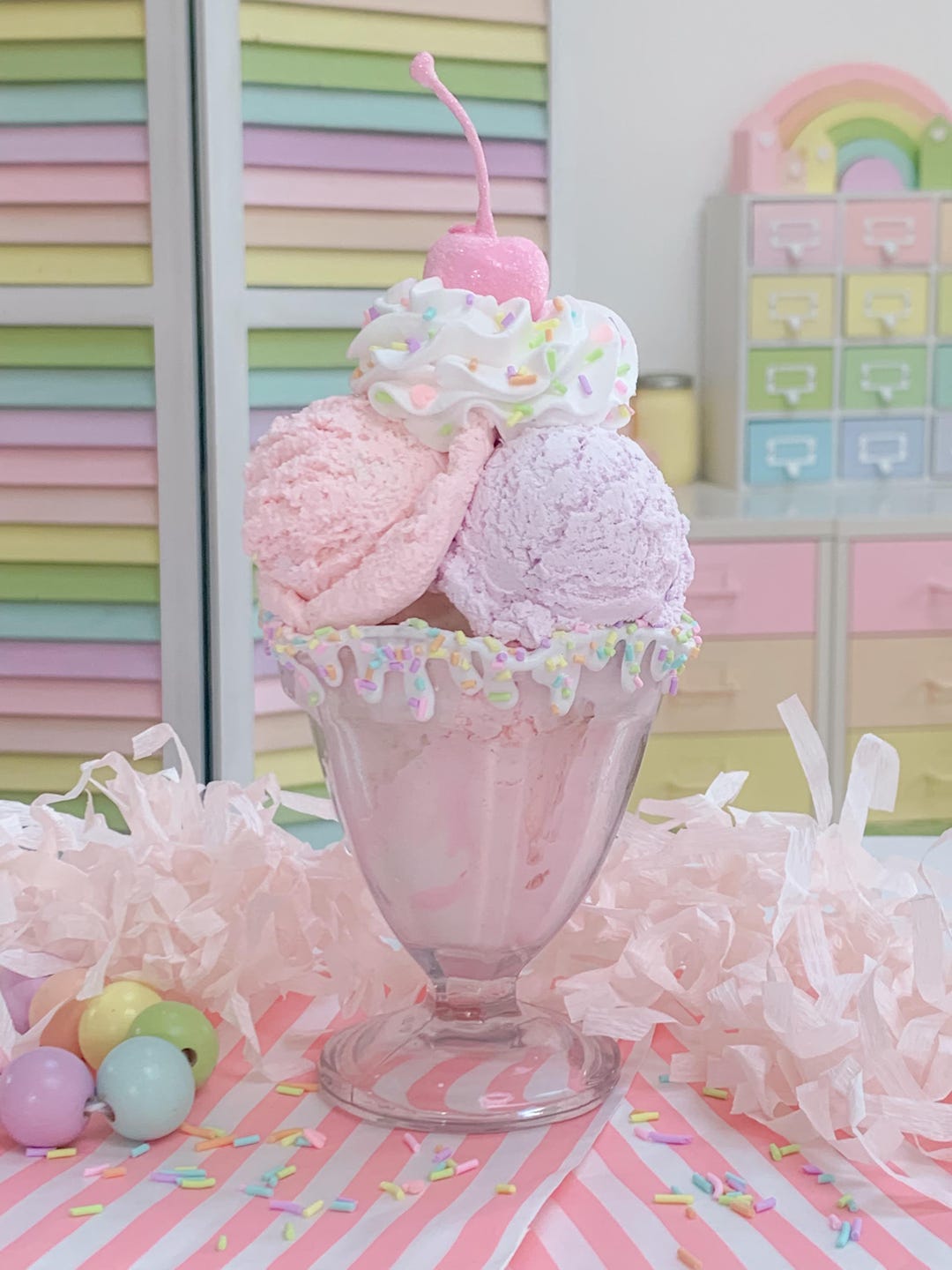 Fake Ice Cream Sundae, Pastel Dessert Decor, Kawaii Shelf Decor, Retro ...