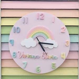 Rainbow clock, kids clock, pastel clock, childrens clock, playroom clock, pastel kids decor, clock, pastel kids clock, wooden clock