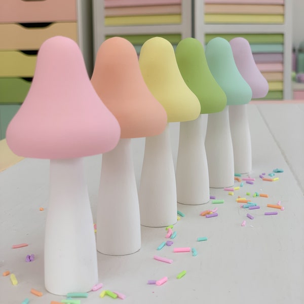 wooden toadstool, rainbow decor, pastel nursery decor, girls pastel bedroom, pastel decor, woodland decor, kawaii toadstool, kawaii mushroom