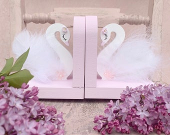 Swan bookends, swan decoration, swan gift, swan, wooden swan, swan shelfie, swan nursery, swan bedroom, bookends