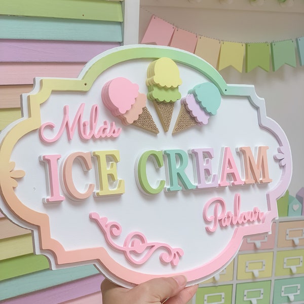 Ice cream parlour sign, ice cream sign, ice cream shop sign, ice cream plaque, ice cream party, ice cream wedding, soft serve, summer decor