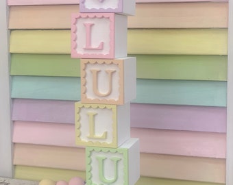Name blocks, alphabet blocks, blocks, letter blocks, personalised blocks, wooden blocks, personalised nursery decor, scallop nursery,