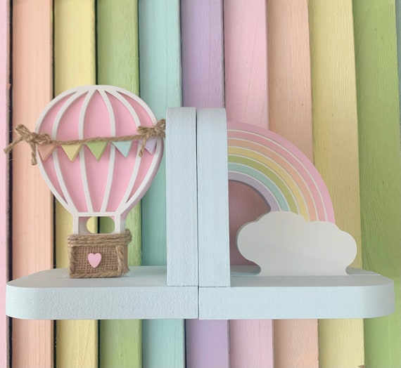 Hot air balloon bookends, hot air balloon decor, hot air balloon nursery, nursery decor, children’s bookends, hot air balloon, pastel decor