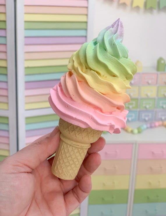 Fake ice cream, summer tiered tray, ice cream shelfie, food prop, soft serve, fake candy, rainbow ice cream, ice cream decoration