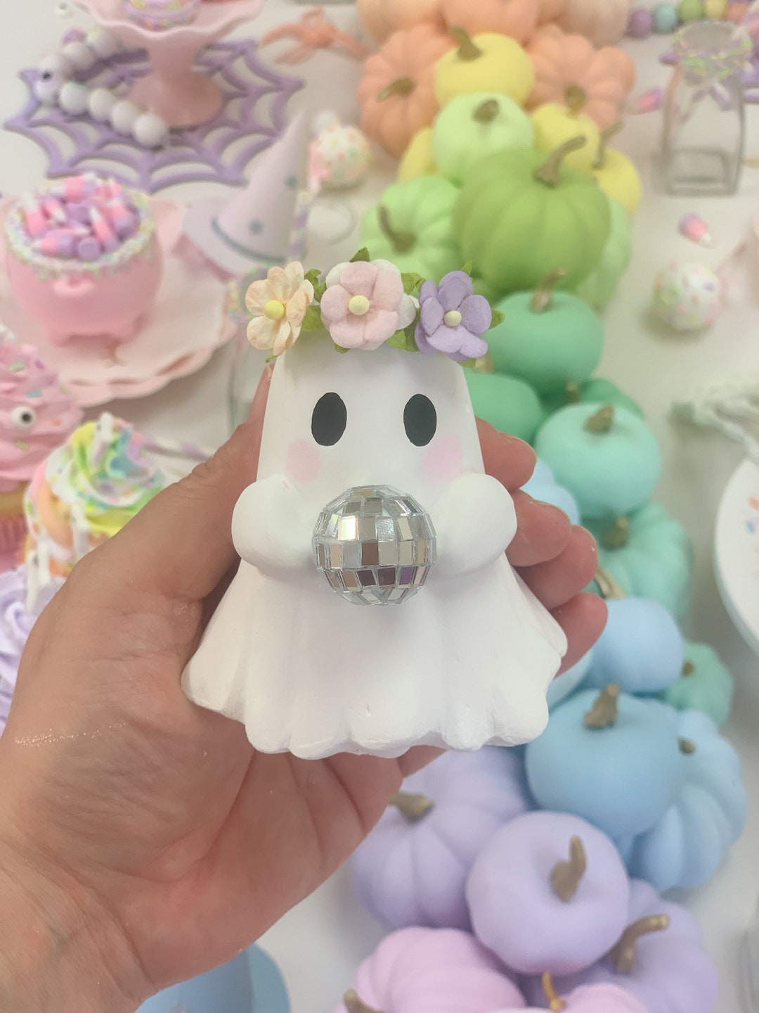 Pastel Halloween Ghost, Ghost Ornament, Spooky Shelf Decor