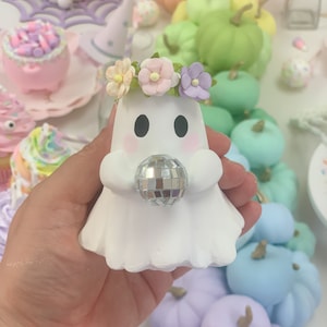 pastel halloween ghost, ghost ornament, spooky shelf decor, dopamine halloween