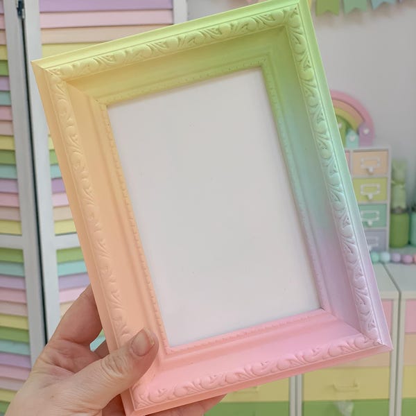 Pastel picture frame, Ombre photo frame,  Dopamine decor, Rainbow room decor, Maximalist decor
