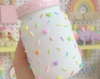 Sprinkle display jar, decorative mason jar, maximalist decor, candy theme centrepieces,