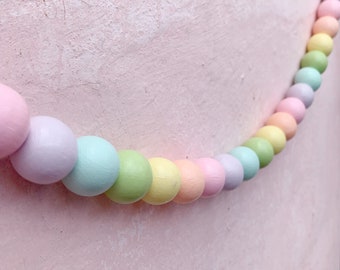 rainbow bead garland, bead garland, wooden bead garland, bead bunting, nursery garland, rainbow garland, pastel garland