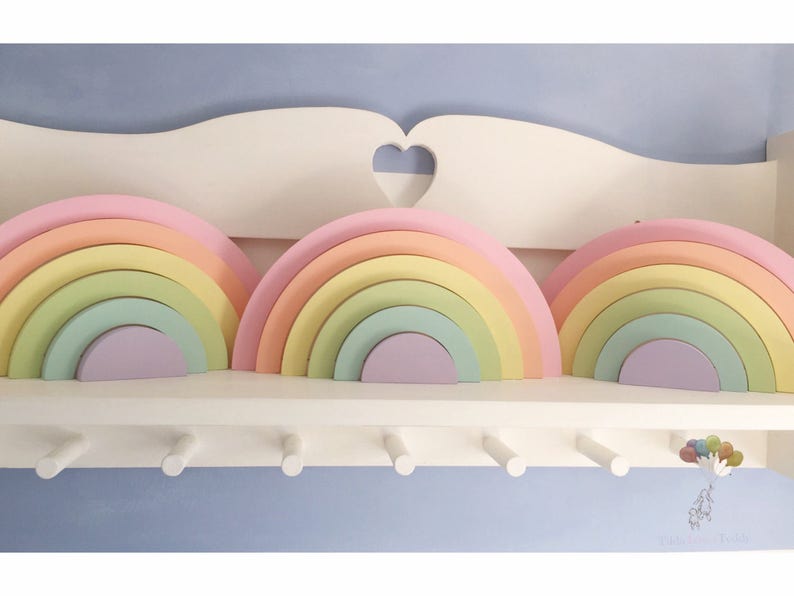 Wooden rainbow, wooden stackable rainbow, rainbow stacker, stacking rainbow, rainbow nursery decor, rainbow baby gift, pastel rainbow, image 3