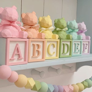 Concrete bear, teddy bear, teddy bear decor, teddy nursery decor, alphabet blocks, letter blocks, baby blocks, teddy bear nursery