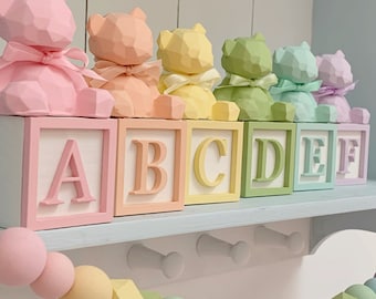 Concrete bear, teddy bear, teddy bear decor, teddy nursery decor, alphabet blocks, letter blocks, baby blocks, teddy bear nursery