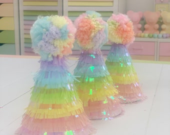party hat, rainbow party hat, tassel party hat, pastel rainbow party hat, rainbow party, pretty party hat, smash the cake hat,